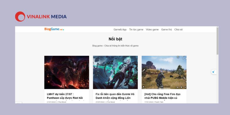 Ảnh minh họa cho một thiết kế blog game.